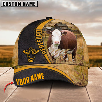 Joy Corners Hereford On Farm Black Yellow Leather Pattern Customized 3D Cap