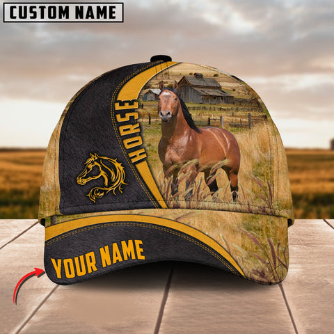 Joy Corners Horse On Farm Black Yellow Leather Pattern Customized 3D Cap