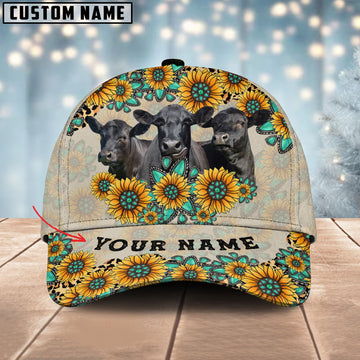 Joy Corners Black Angus Happiness Sun Flowers Pattern Customized 3D Cap