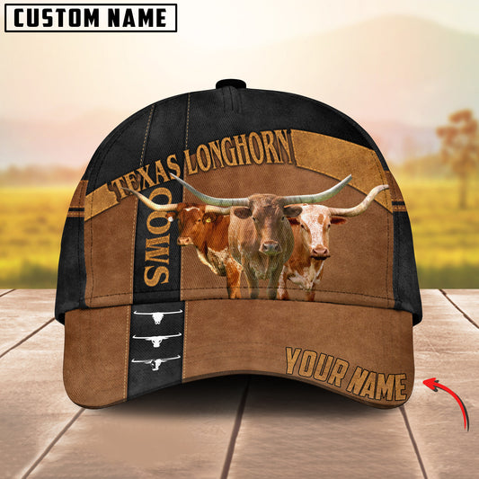 Joy Corners Texas Longhorn Black Traffic Line Leather Pattern Customized 3D Cap