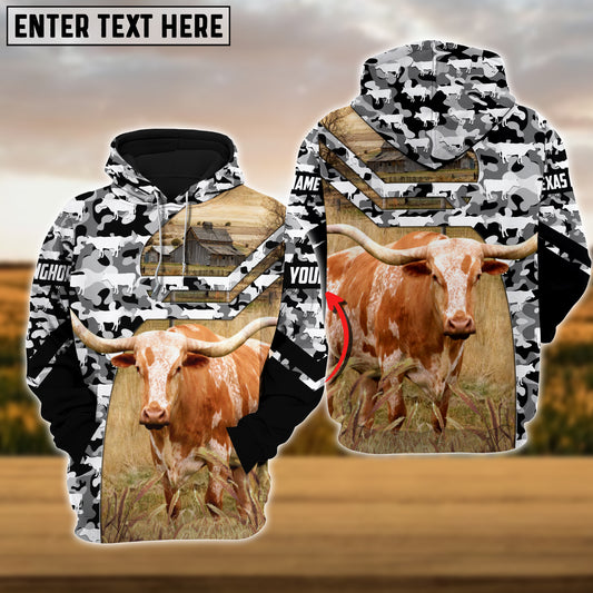 Joy Corners Texas Longhorn Camo Animal Pattern Personalized 3D Hoodie