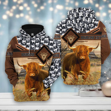 Joy Corners Highland Leather Camo Pattern on Farm 3D All Over Printed Hoodie