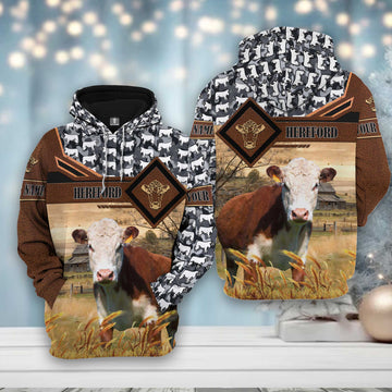 Joy Corners Hereford Leather Camo Pattern on Farm 3D All Over Printed Hoodie