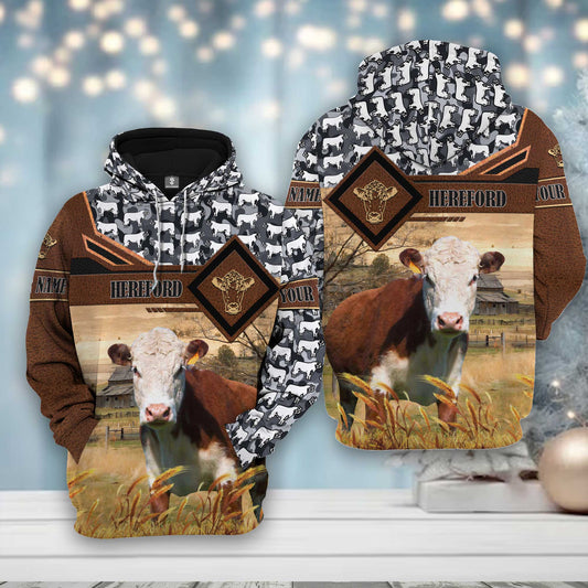 Joy Corners Hereford Leather Camo Pattern on Farm 3D All Over Printed Hoodie