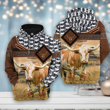 Joy Corners Texas Longhorn Leather Camo Pattern on Farm 3D All Over Printed Hoodie