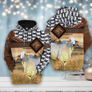 Joy Corners Brahman Leather Camo Pattern on Farm 3D All Over Printed Hoodie