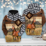 Joy Corners Horse Leather Camo Pattern on Farm 3D All Over Printed Hoodie