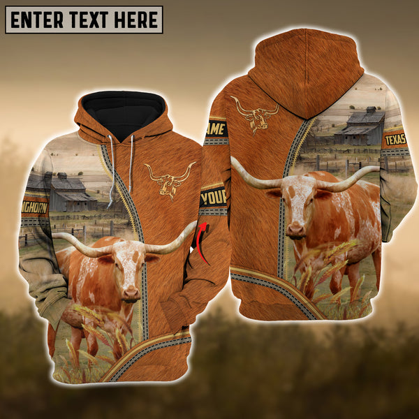 Joy Corners Texas Longhorn Fur And Zipper Pattern Personalized 3D Hoodie