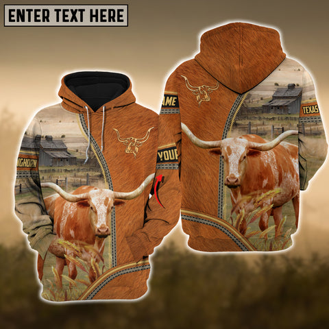 Joy Corners Texas Longhorn Fur And Zipper Pattern Personalized 3D Hoodie
