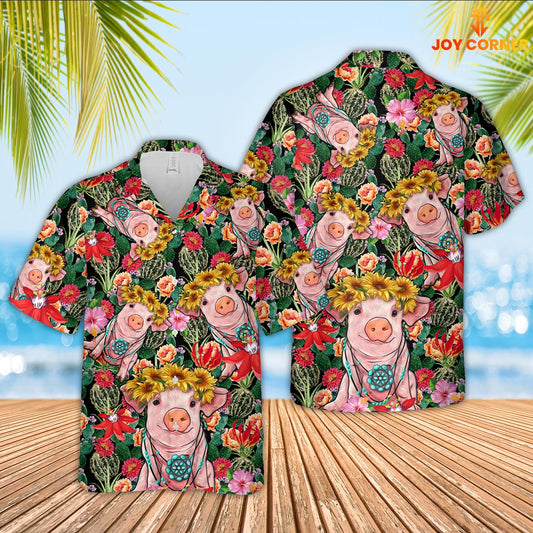 Joy Corners Pig And Flower Drawing Hawaiian Shirt