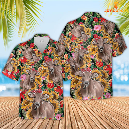 Joy Corners Jersey Cow And Flower Drawing Hawaiian Shirt