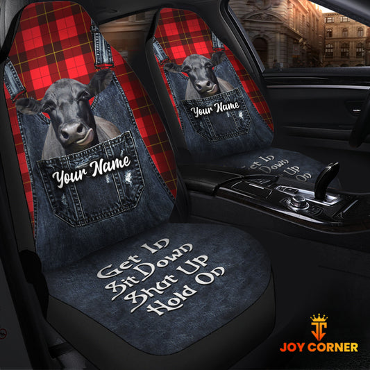 Joycorners Customized Name Black Angus Jean Overalls Pattern Car Seat Covers (2Pcs)