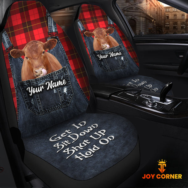 Joycorners Customized Name Red Angus Jean Overalls Pattern Car Seat Covers (2Pcs)