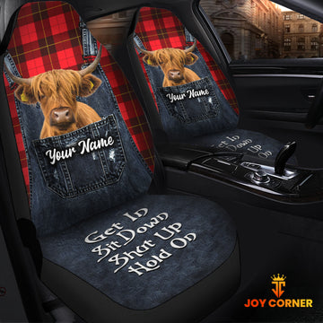 Joycorners Customized Name Highland Jean Overalls Pattern Car Seat Covers (2Pcs)