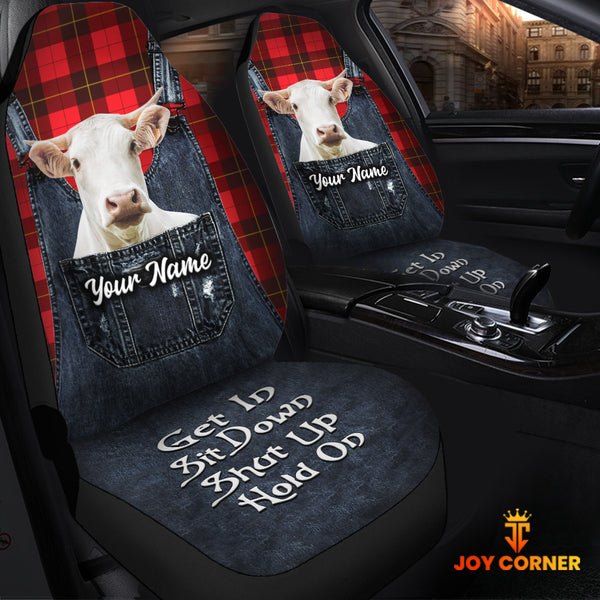 Joycorners Customized Name Charolais Jean Overalls Pattern Car Seat Covers (2Pcs)