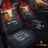 Joycorners Customized Name Texas Longhorn Jean Overalls Pattern Car Seat Covers (2Pcs)