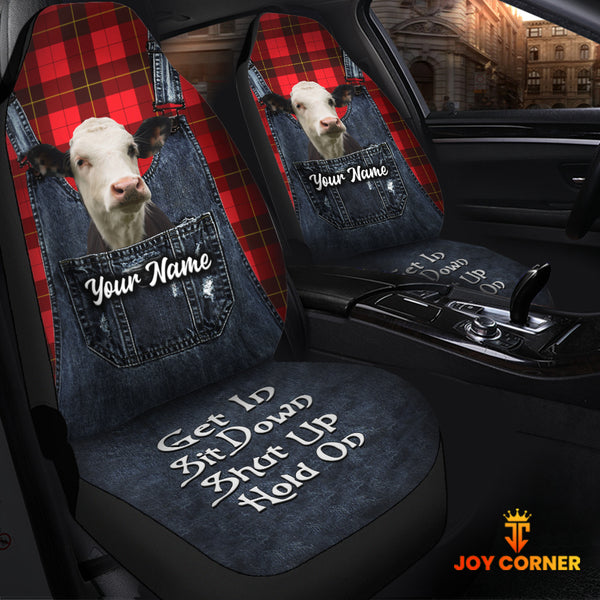 Joycorners Customized Name Black Baldy Jean Overalls Pattern Car Seat Covers (2Pcs)