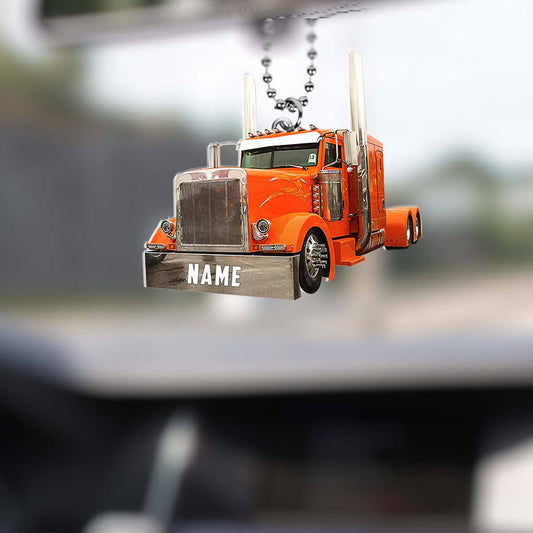 Joy Corners Custom Name Orange Truck Car Hanging Ornament