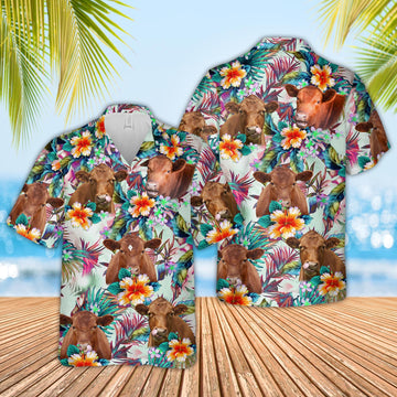 Joy Corner Red Angus Cows with Flowers 3D Hawaiian Shirt