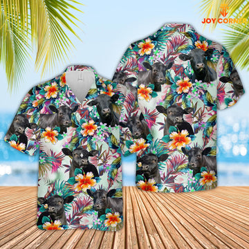 Joy Corner Black Angus Cows with Flowers 3D Hawaiian Shirt