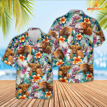 Joy Corner Highland Cows with Flowers 3D Hawaiian Shirt