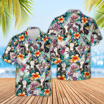 Joy Corner Holstein Cows with Flowers 3D Hawaiian Shirt