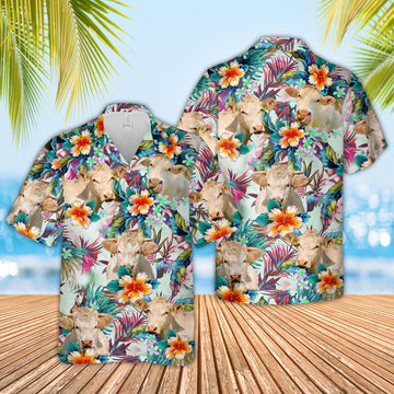 Joy Corner Charolais Cows with Flowers 3D Hawaiian Shirt