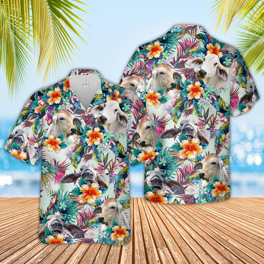 Joy Corner Brahman Cows with Flowers 3D Hawaiian Shirt