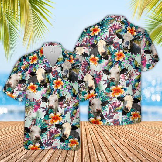 Joy Corner Black Baldy Cows with Flowers 3D Hawaiian Shirt