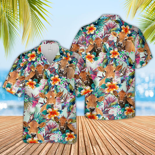 Joy Corner Jersey Cows with Flowers 3D Hawaiian Shirt