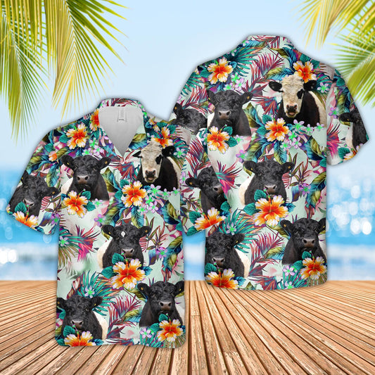 Joy Corner Belted Galloway Cows with Flowers 3D Hawaiian Shirt