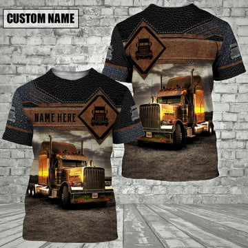 Joy Corners Customized Name Steel And Leather Pattern Trucker T - Shirt 2023