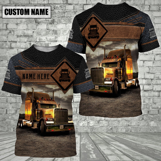Joy Corners Customized Name Steel And Leather Pattern Trucker T - Shirt 2023
