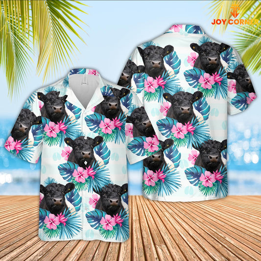 Joycorners Belted Galloway Foot Sign Pattern 3D Hawaiian Shirt