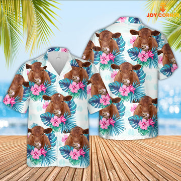 Joycorners Red Angus Foot Sign Pattern 3D Hawaiian Shirt