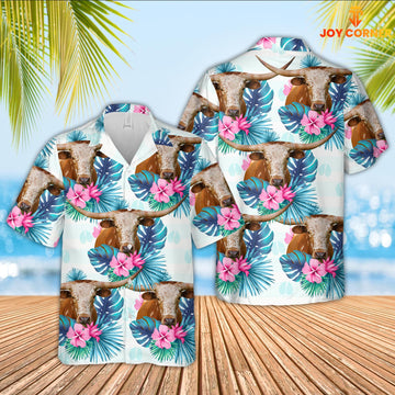 Joycorners Texas Longhorn Foot Sign Pattern 3D Hawaiian Shirt