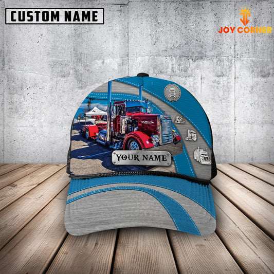 Joycorners Customized Name Blue And Red Trucker Mesh Cap 2023