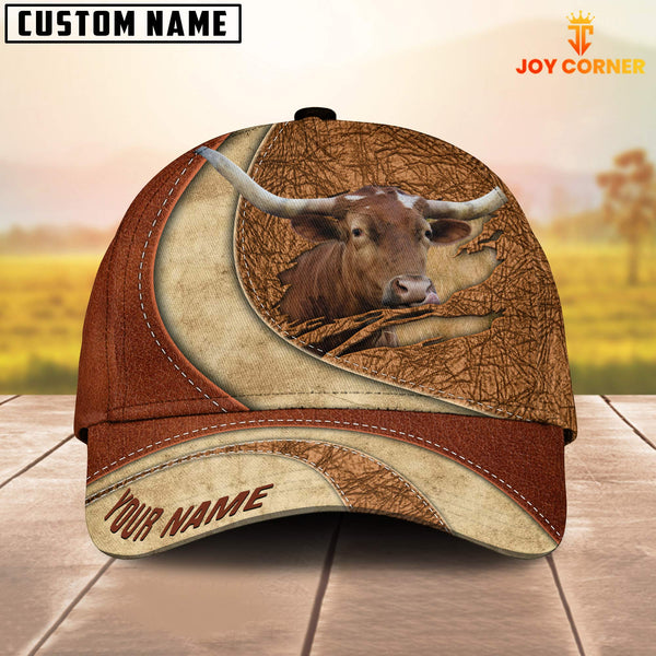 Joycorners Custom Name Texas Longhorn Torn Leather Pattern Classic Cap