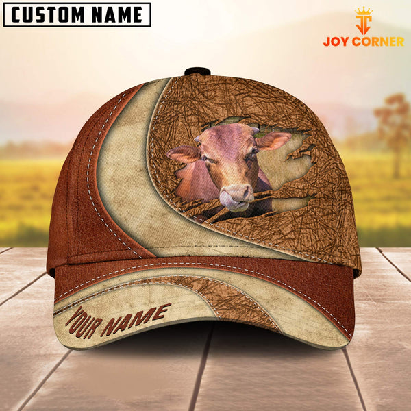Joycorners Custom Name Beefmaster Torn Leather Pattern Classic Cap