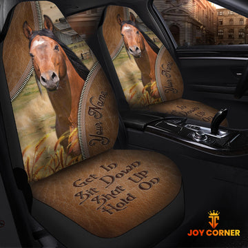 Joycorners Horse Customized Name Leather Pattern Car Seat Covers (2Pcs)