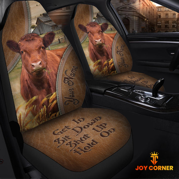 Joycorners Red Angus Customized Name Leather Pattern Car Seat Covers (2Pcs)