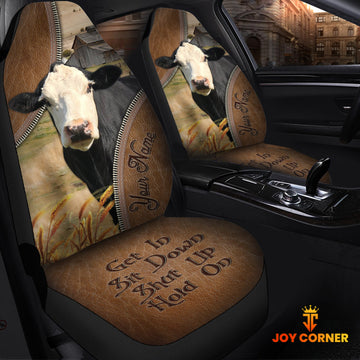 Joycorners Black Baldy Customized Name Leather Pattern Car Seat Covers (2Pcs)