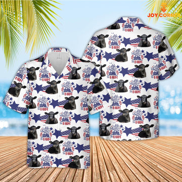 Joy Corners Black Angus American Flag Pattern Hawaiian Shirt