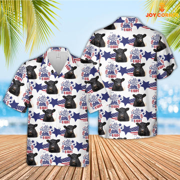 Joy Corners Belted Galloway American Flag Pattern Hawaiian Shirt