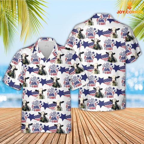 Joy Corners Holstein American Flag Pattern Hawaiian Shirt