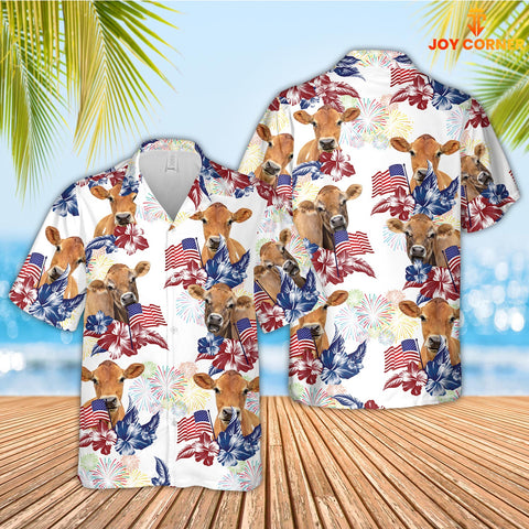 Joy Corners Jersey American Flowers And Flag Pattern Hawaiian Shirt