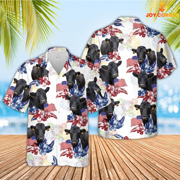 Joy Corners Dexter American Flowers And Flag Pattern Hawaiian Shirt