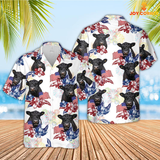 Joy Corners Belted Galloway American Flowers And Flag Pattern Hawaiian Shirt