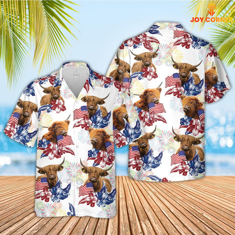 Joy Corners Highland American Flowers And Flag Pattern Hawaiian Shirt