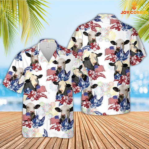 Joy Corners Black Baldy American Flowers And Flag Pattern Hawaiian Shirt